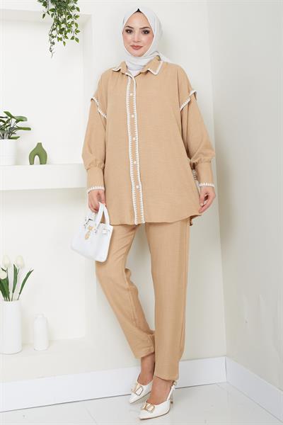 Nakış İşlemeli İkili Takım Camel HM2491