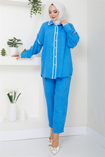 Nakış İşlemeli İkili Takım Mavi HM2491
