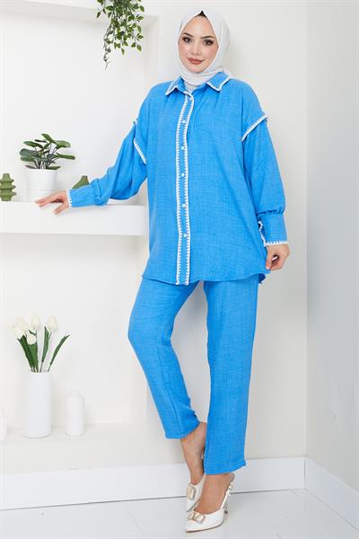 Nakış İşlemeli İkili Takım Mavi HM2491