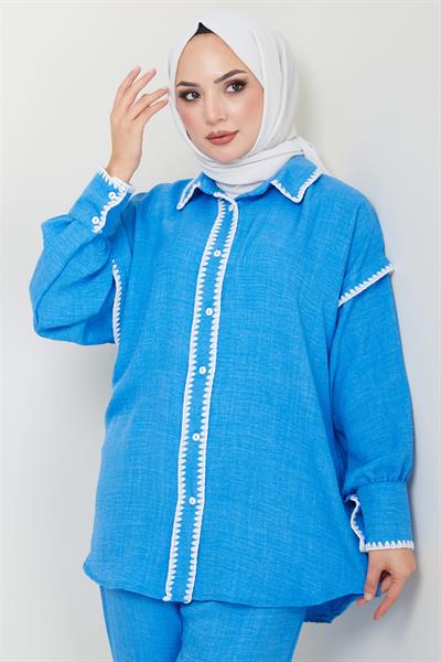 Nakış İşlemeli İkili Takım Mavi HM2491