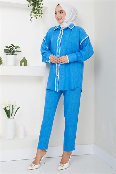 Nakış İşlemeli İkili Takım Mavi HM2491