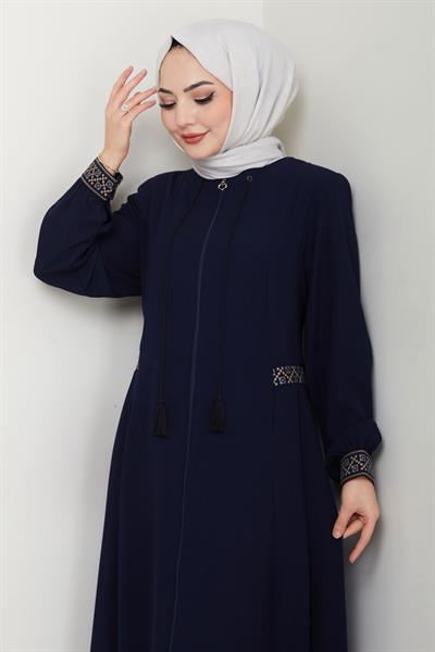 Nakışlı Büyük Beden Ferace Lacivert HM2280