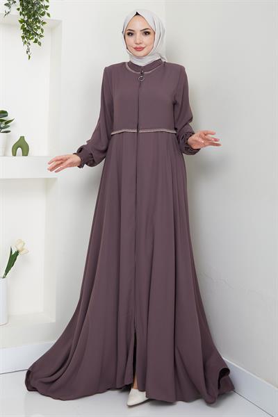 Nakışlı Mevlana Ferace Açık Kahverengi HM2359