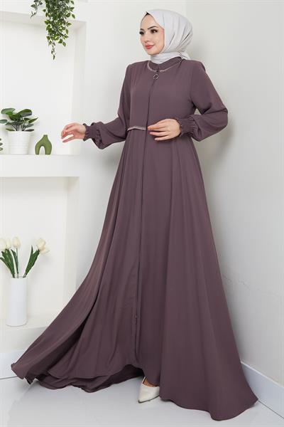 Nakışlı Mevlana Ferace Açık Kahverengi HM2359