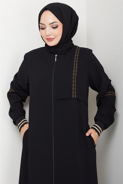 Nakışlı Ribanalı Ferace Siyah HM2857