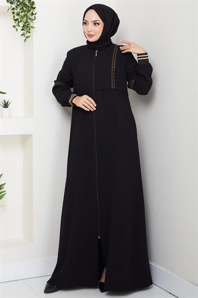 Nakışlı Ribanalı Ferace Siyah HM2857