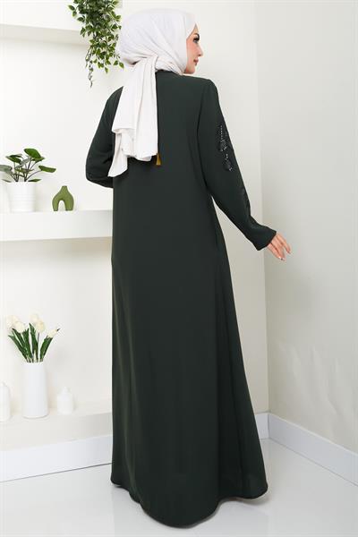 Nihan Kolları Taşlı Ferace Haki HM2485