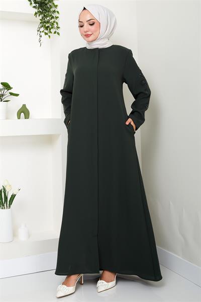 Nihan Kolları Taşlı Ferace Haki HM2485