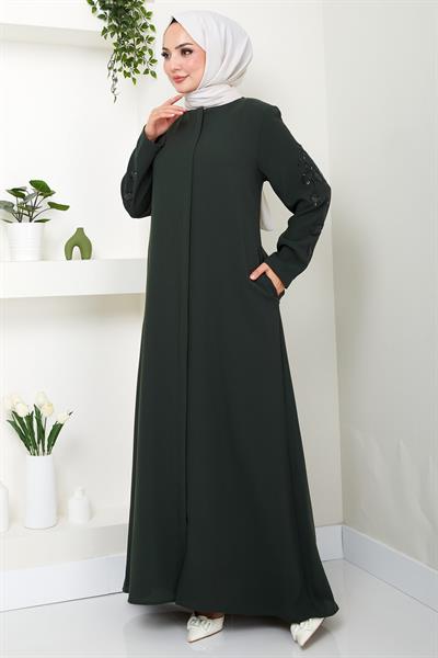 Nihan Kolları Taşlı Ferace Haki HM2485