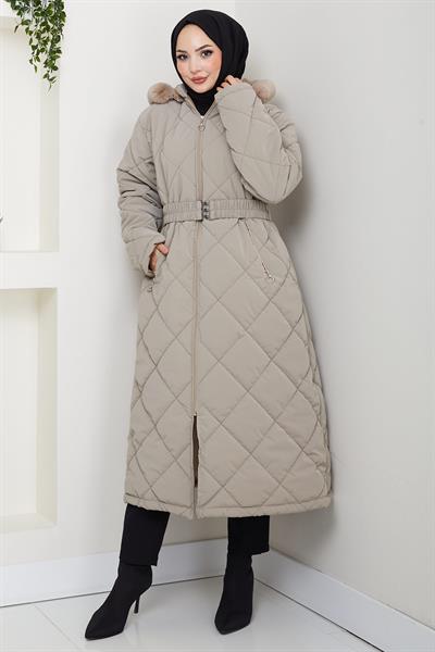 Nova Büyük Beden Kapitone Mont Bej HM2866