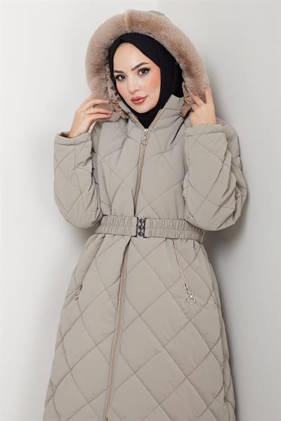 Nova Büyük Beden Kapitone Mont Bej HM2866