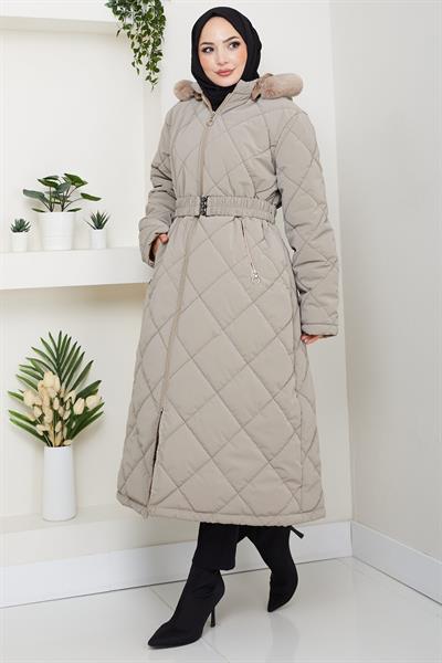 Nova Büyük Beden Kapitone Mont Bej HM2866