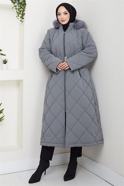 Nova Büyük Beden Kapitone Mont Gri HM2866