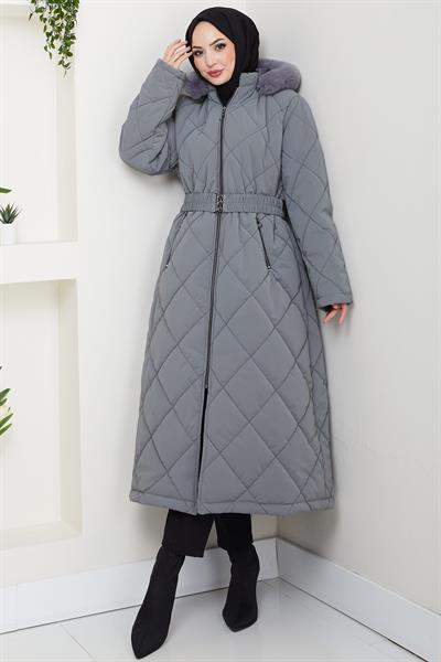 Nova Büyük Beden Kapitone Mont Gri HM2866