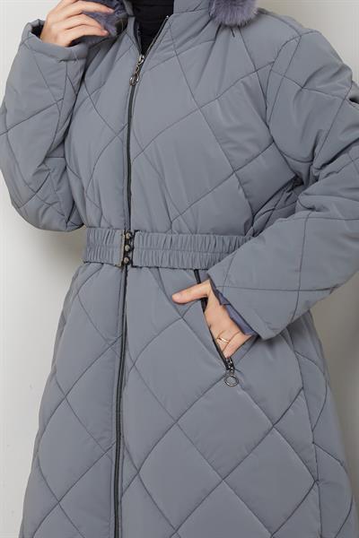 Nova Büyük Beden Kapitone Mont Gri HM2866