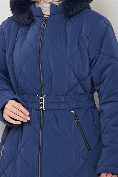 Nova Büyük Beden Kapitone Mont Lacivert HM2866