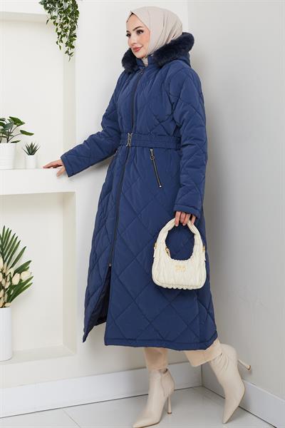 Nova Büyük Beden Kapitone Mont Lacivert HM2866