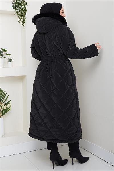 Nova Büyük Beden Kapitone Mont Siyah HM2866