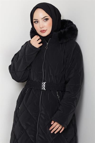 Nova Büyük Beden Kapitone Mont Siyah HM2866