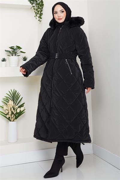 Nova Büyük Beden Kapitone Mont Siyah HM2866