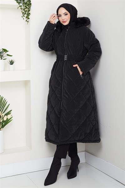 Nova Büyük Beden Kapitone Mont Siyah HM2866