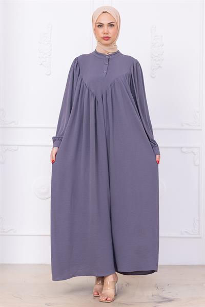 Önü Düğmeli Eva Tesettür Elbise Gri HM2757