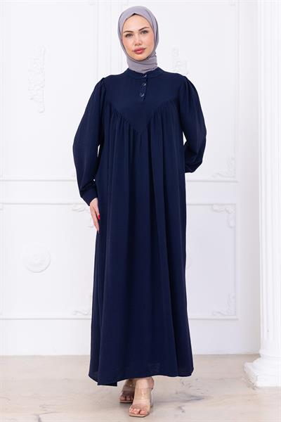 Önü Düğmeli Eva Tesettür Elbise Lacivert HM2757