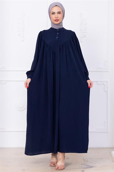Önü Düğmeli Eva Tesettür Elbise Lacivert HM2757