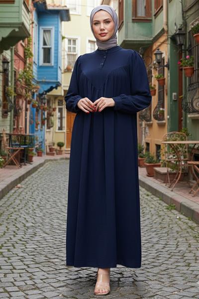 Önü Düğmeli Eva Tesettür Elbise Lacivert HM2757