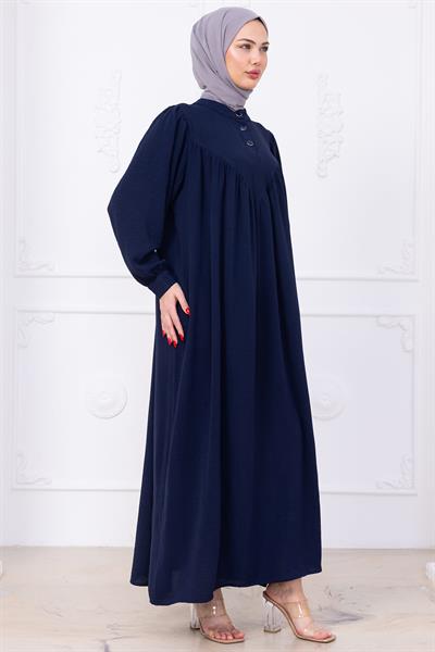Önü Düğmeli Eva Tesettür Elbise Lacivert HM2757