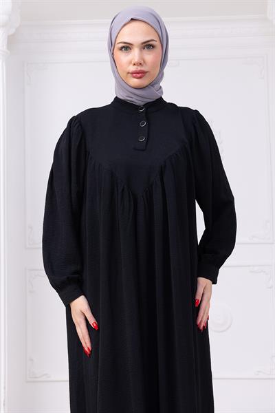 Önü Düğmeli Eva Tesettür Elbise Siyah HM2757