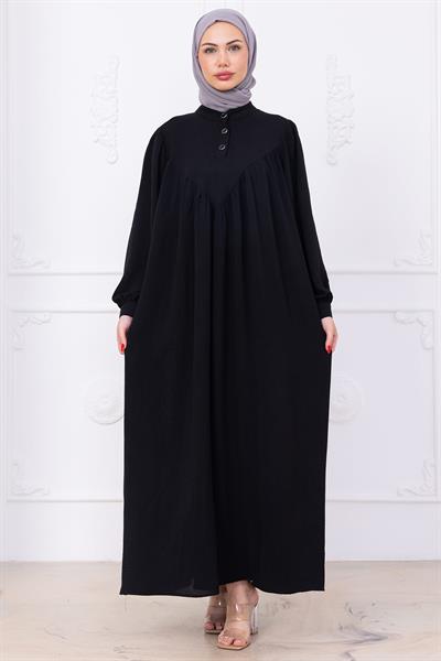 Önü Düğmeli Eva Tesettür Elbise Siyah HM2757