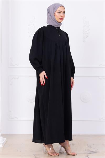 Önü Düğmeli Eva Tesettür Elbise Siyah HM2757