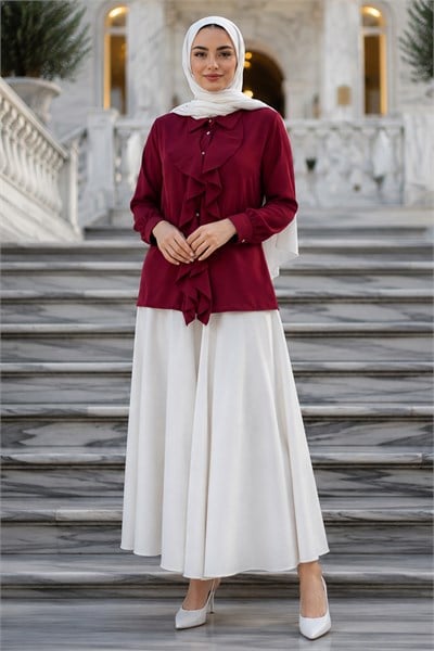 Önü Fırfırlı Gömlek Bordo HM2949