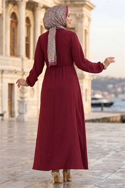 Önü Kat Detaylı Ayrobin Elbise Bordo HM2951
