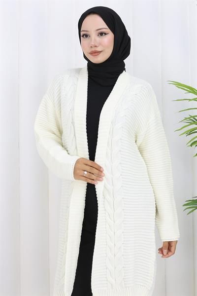 Örgü Desen Araboy Triko Hırka Beyaz HM2837