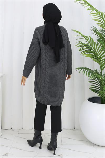 Örgü Desen Araboy Triko Hırka Füme HM2837