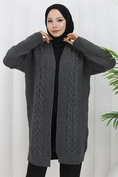 Örgü Desen Araboy Triko Hırka Füme HM2837