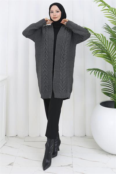 Örgü Desen Araboy Triko Hırka Füme HM2837