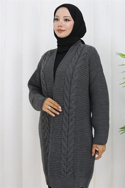 Örgü Desen Araboy Triko Hırka Füme HM2837