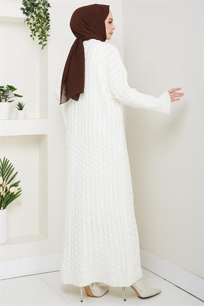 Örgü Desen Triko Elbise Beyaz HM2526