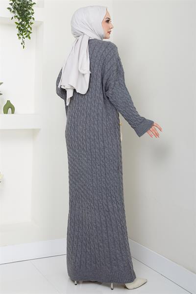 Örgü Desen Triko Elbise Füme HM2526
