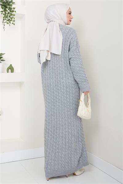 Örgü Desen Triko Elbise Gri HM2526