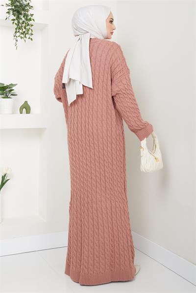 Örgü Desen Triko Elbise Gül Kurusu HM2526