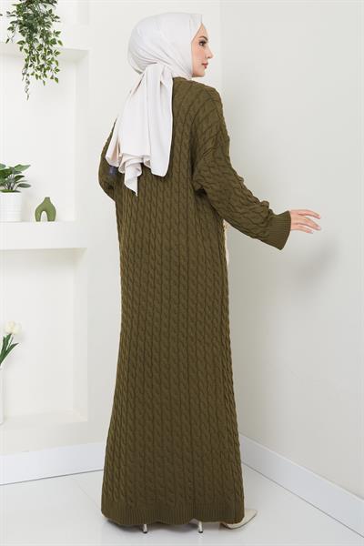 Örgü Desen Triko Elbise Haki HM2526
