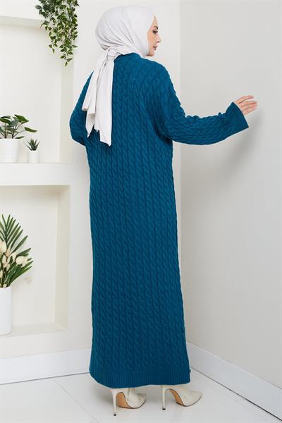 Örgü Desen Triko Elbise Petrol HM2526