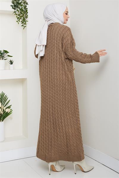 Örgü Desen Triko Elbise Vizon HM2526