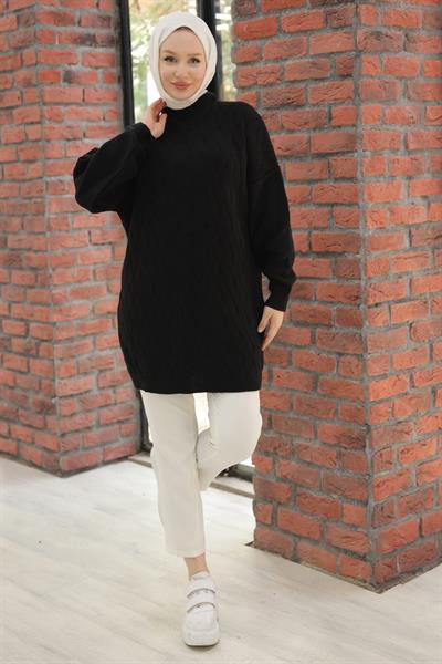 Örgü Desen Triko Tunik Siyah HM2525