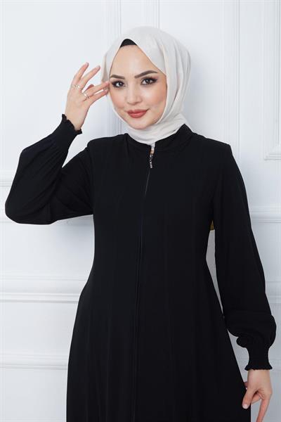 Parçalı Battal Beden Mevlana Ferace Siyah HM02362