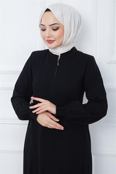 Parçalı Battal Beden Mevlana Ferace Siyah HM02362